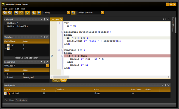 IDE-Tools demo in Golden Graphite look